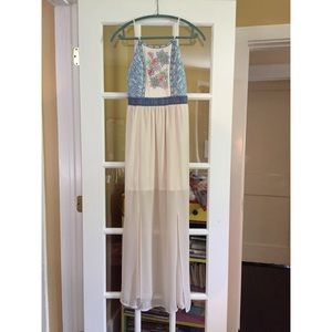 Sheer White Maxi Dress With Floral Embroidery